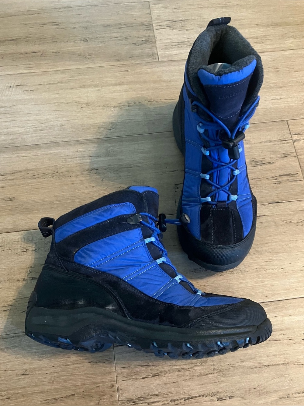 Lands’ End royal blue/black lace up lined women’s suede detail women’s boots 7.5